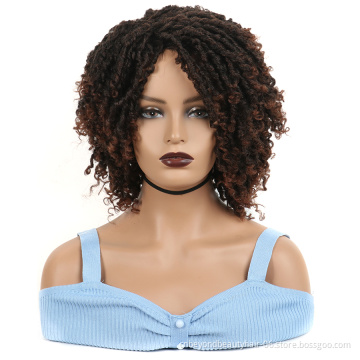 Wholesale Private Label Dreadlock Wig Braided Twist Short Curly Heat Resistant Fiber Synthetic Braids wig for Black Women